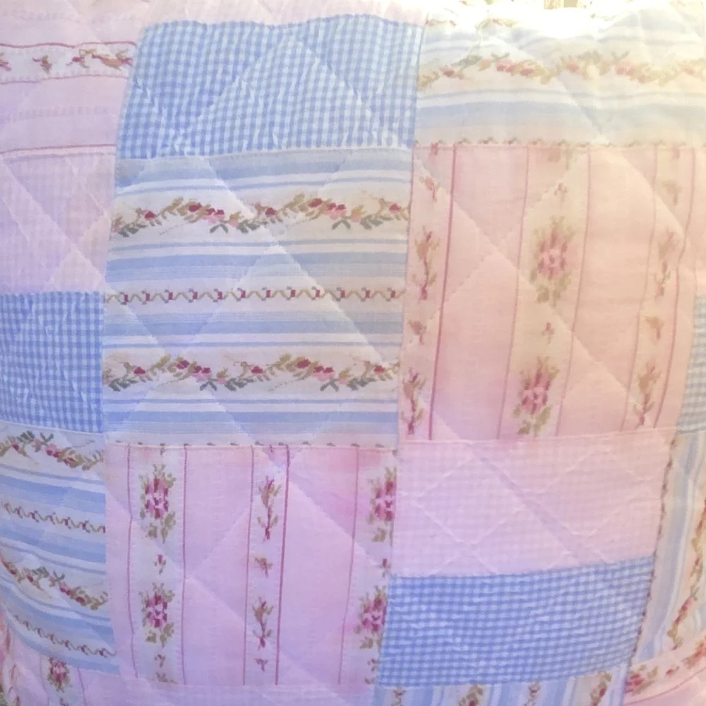 Patchwork Quilted Throw Pillow - Pink & Blue